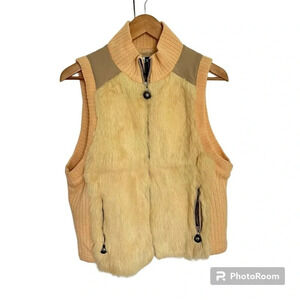 Jamie Sadock Genuine Rabbit Fur & Wool Blend Sweater Vest Yellow Size Medium